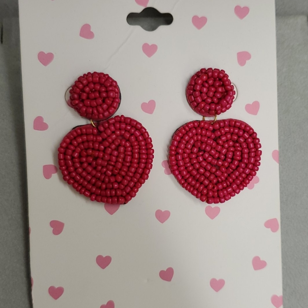 Magenta heart earrings - Picture 3 of 4